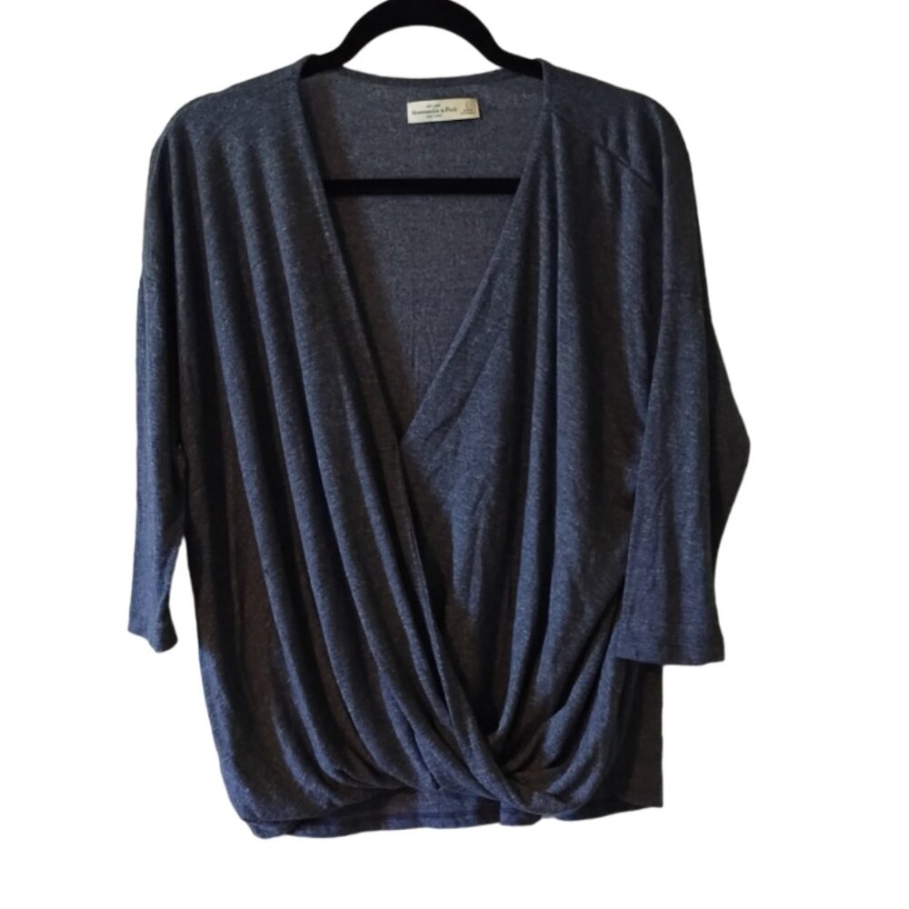 Grayish-blue Abercrombie & Fitch Women's Wrap Top, Size Large